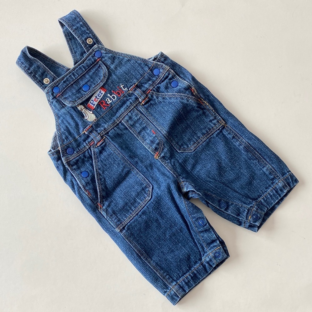 KID US 0-3M Peter Rabbit Blue Denim Overalls with Embroidered Details